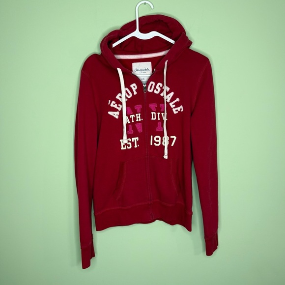 Vintage Aeropostale Red Zip-Up Hoodie juniors size L girls y2k sweatshirt - Picture 2 of 8